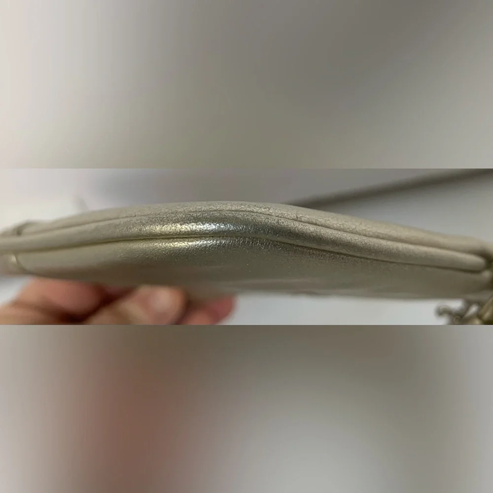 Coach Legacy Stripe Champagne Metallic Wristlet